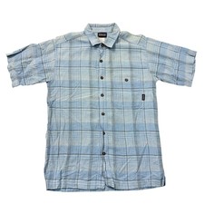 Patagonia Shirt Check Summer Short Sleeve Blue Mens Small