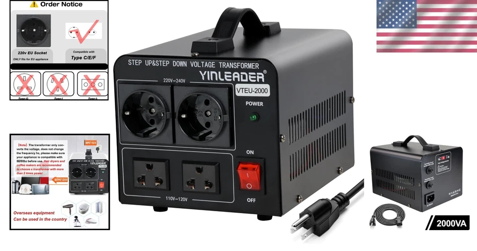 Portable 2000W Voltage Converter for International Travel - Image 2 of 4