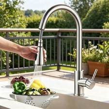 Brushed Nickel Kitchen Faucet Pull Down Sprayer Swivel Spout Sink Mixer Tap q