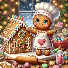 Christmas Gingerbread House Diamond Painting Kits for Adults, 5D Diamond Art Kit