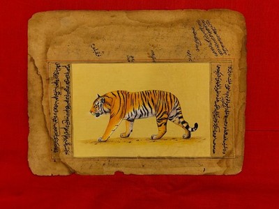Hand Painted Original Indian Royal Bengal Tiger Vintage Miniature Painting Art