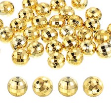 Disco Ball Beads, 50 Pcs 16mm Acrylic Mirror Ball Charm, Gold Tone