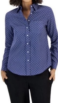 Tommy Hilfiger Women's M Blue/White Polka Dot Collared Button-Up Shirt