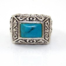 Sterling Silver Blue Turquoise Filigree Wide Ring Size 8 SEI