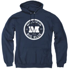 Millikin University Adult Pullover Hoodie Plaid Badge, Navy, S-3XL