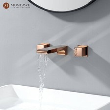 8" Modern Widespread Wall Mounted Bathroom Sink Faucet Double Handle Rose Gold