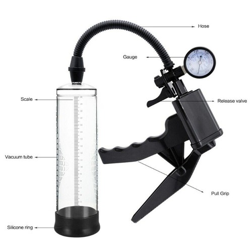 Male Vacuum Pistol Grip Penis Pump with Gauge Dount Graduated Cylinder Enlarger - Picture 5 of 31