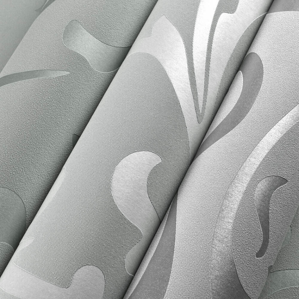 Silver Grey 3D Victorian Damask Embossed Wallpaper Home TV Backdrop