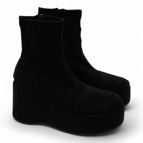 Wild Pair Womens Black 2 Platform Padded Round Toe Wedge Zip-up Boot (Size 7.5)