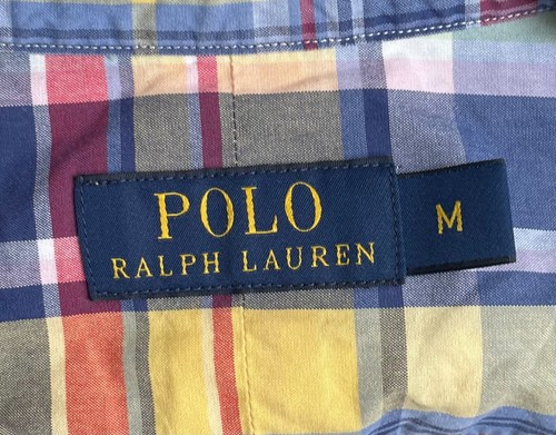 Authentic POLO RALPH LAUREN Yellow Blue Checked Short Sleeve Cotton Shirt M - Picture 3 of 4