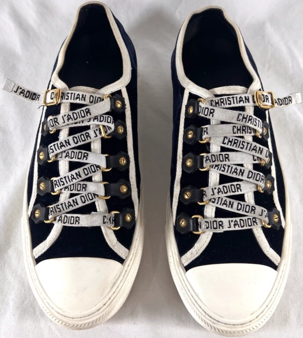Baskets logo Christian Dior bleu marine Walk'N'Dio fabriquées en Italie marquées 37 7US