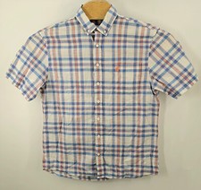 Johnnie-O Hangin' Out Shirt Mens Medium Blue Red Plaid Short Sleeve Button Down