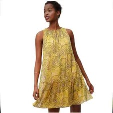 Ann Taylor LOFT Yellow Sparkle Paisley High Neck Swing Dress Size XS