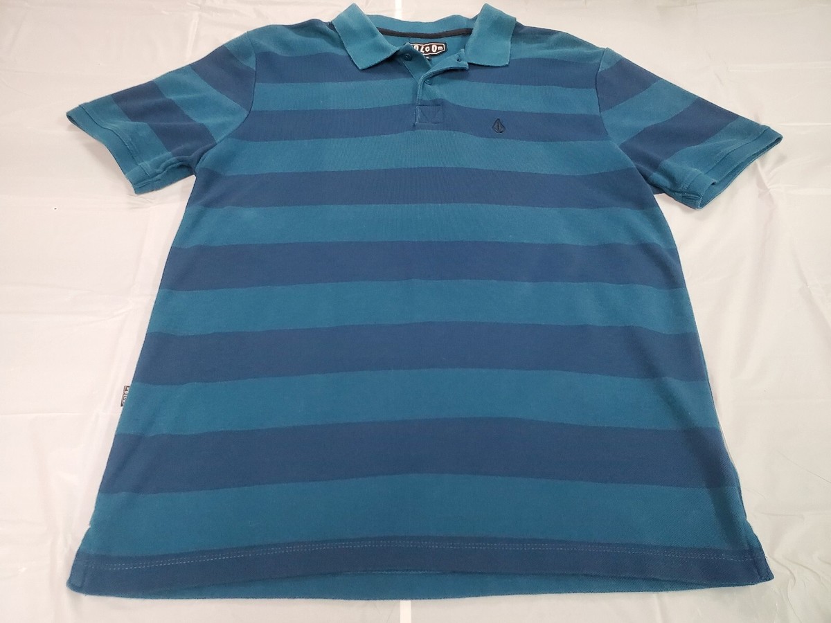 Volcom Blue Short Sleeve Striped Polo Shirt Men's Medium M