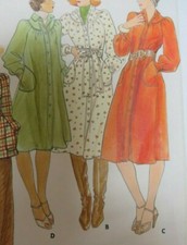 Vtg 70's Butterick 4480 LOOSE FIT FRONT-BUTTONED DRESSSewing Pattern Women UNCUT