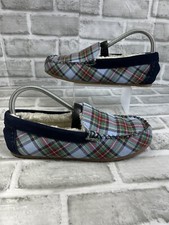 Lands' End Women's Size 7 Suede Leather Sherpa Lined Plaid Moccasin Slippers