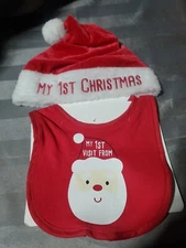NWT Babys 1st Xmas Hat And Bib