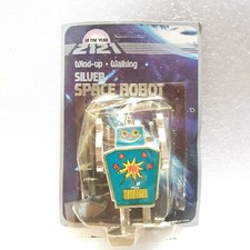 VINTAGE ROBOT SILVER SPACE WIND-UP WALKING 1970'S HONG KONG MIB