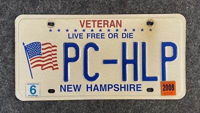 2008 New Hampshire Veteran Vanity License Plate PC-HLP NH Personal Computer Help
