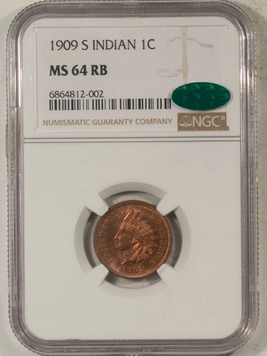 1909-S INDIAN CENT - NGC MS-64 RB, GORGEOUS, VIRTUALLY RED! CAC APPROVED!