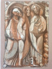 Engraved Wood Color Bernard Brussel-Smith Apostles Sign/EA Christianity 1975