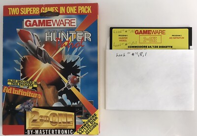 Commodore 64/128 - Hunter Patrol & Ad Infinitum 5.25'' Floppy Disk 2 Games w/Box