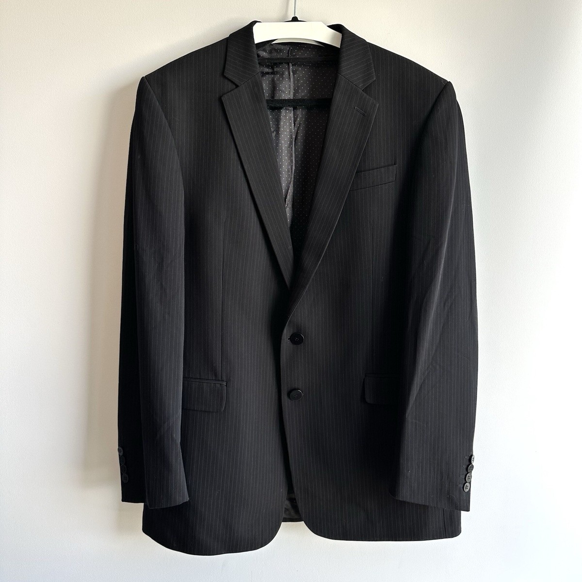 River Island Black Pin Stripe Two Piece Suit Blazer Jacket 36L Trousers 36R