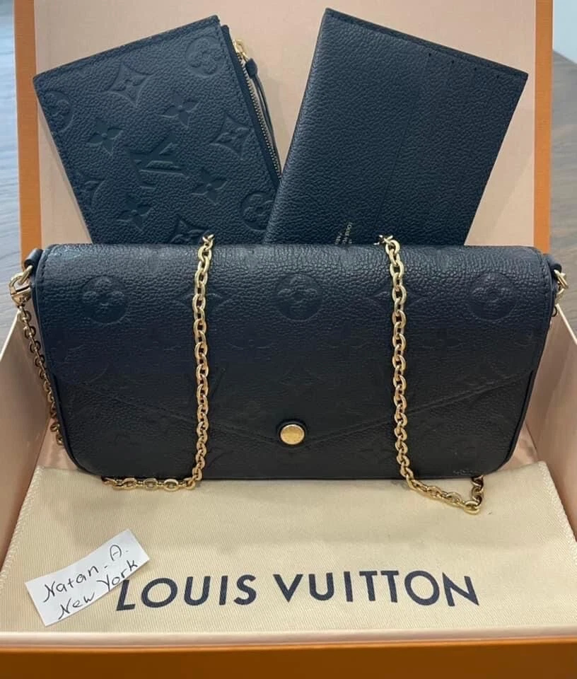 Authentic Louis Vuitton Felicie Pochette Monogram Empreinte Leather Navy & Red s l1200