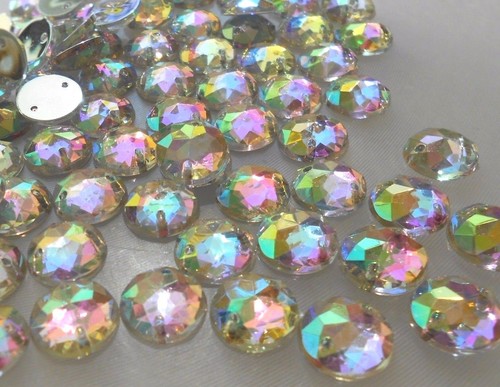 60pcsx 12mm Crystal AB Acrylic Flatback Round Strass Rhinestones Crystal Sew-on - Picture 7 of 8