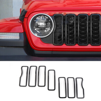 Black Front Grille Inserts Grill Cover Trim Kit For 2024+ Jeep Wrangler JL