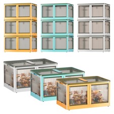 3 Packs Stackable Storage Bin with Lid and Double Doors Collapsible Container