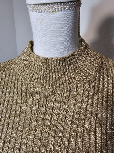 Vintage 90s Cache Gold Label Metallic Knit Sweater Mock Neck Large L - Picture 3 of 5
