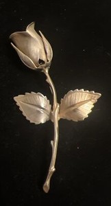 Authentic Vintage Giovanni Gold Plated Rose Brooch Detailed Stem with Two Leaves 1960s