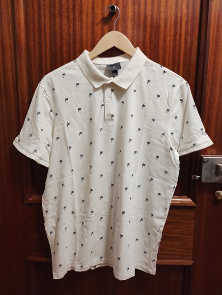 Polo de manga corta estampado de H&M, blanco, talla L