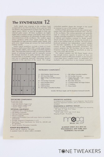 Moog Synthesizer Model 12 Modular System Spec Sheet Ad VINTAGE SYNTH DEALER - Picture 2 of 2