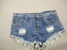 Forever 21 Size 29 Womens Blue Mid Rise Distressed Cut-Off Denim Shorts T369
