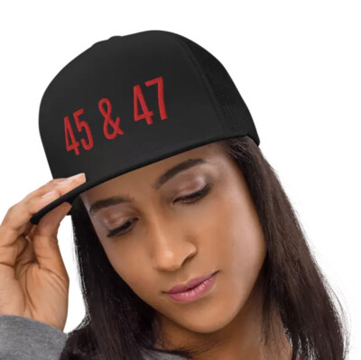 45 & 47 Pro-Trump Hat - President 45 and Future President 47 Black Trucker Cap