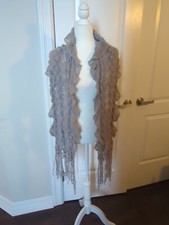 Gray Raunched Fringed Scarf/Shawl Approx 60" Long not counting fringe 