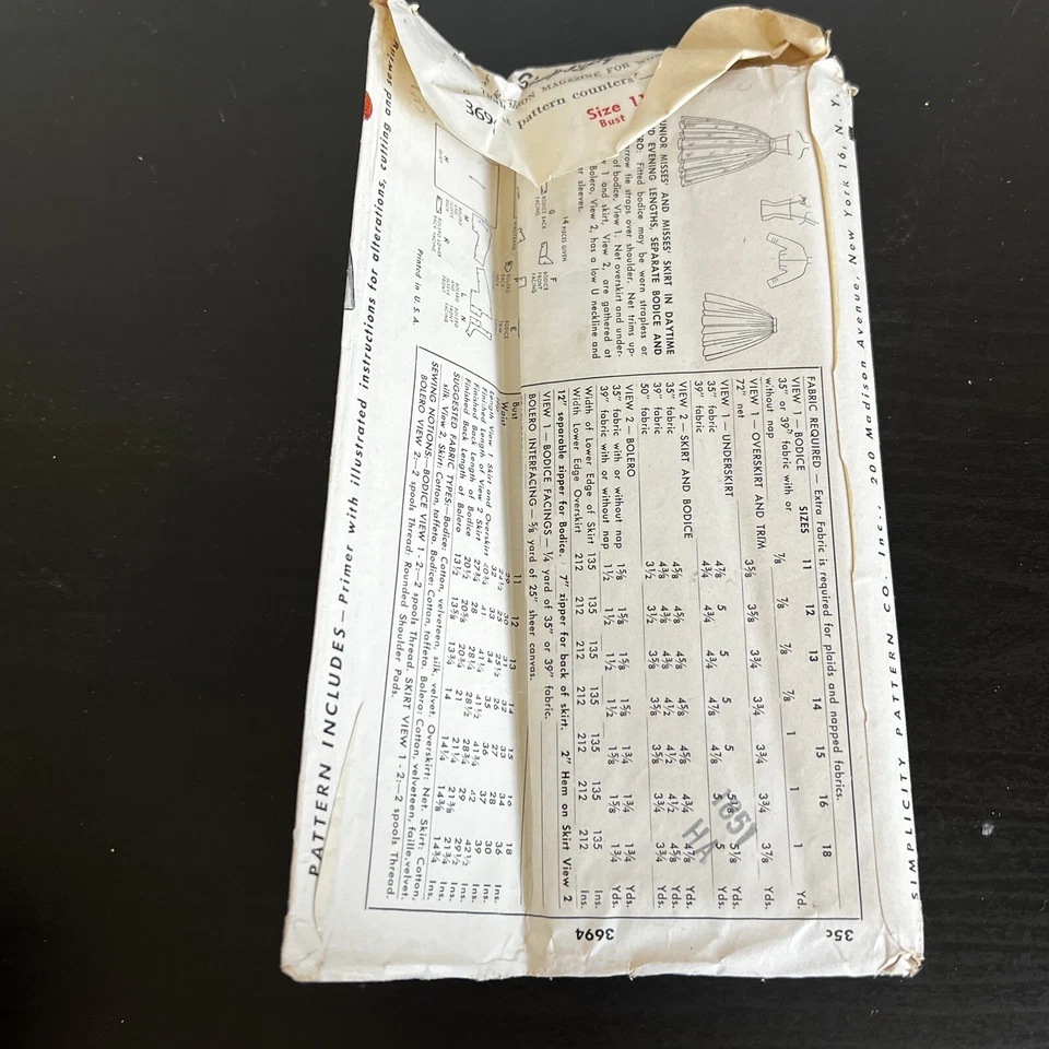 Vintage 1950s Simplicity 3694 Bodice Evening Skirt Bolero Sewing Pattern 11 CUT - Image 4 of 4