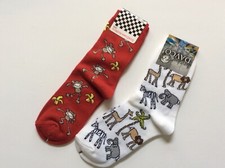 2 PAIRS WOMEN  S NOVELTY CREW SOCKS JUNGLE ANIMALS  RED/WHITE  NWL  SZ 9-11