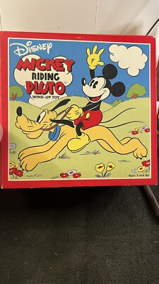 MICKEY RIDING PLUTO Wind Up Toy: DISNEY Retro Collection, Made by Schylling 