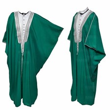 Men's PREMIUM 3 Quarter Sleeve Arabian Bisht Green Silver Cloak Arab Dress Th