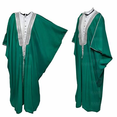 Herren PREMIUM 3 Viertel Ärmel Arabisch Bisht Grün Silber Umhang Arabisch Kleid Th...