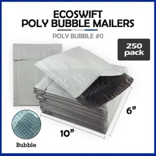250 #0 6x10 Poly Bubble Mailers Envelopes Shipping CD DVD 6 x 10 Packaging Bags