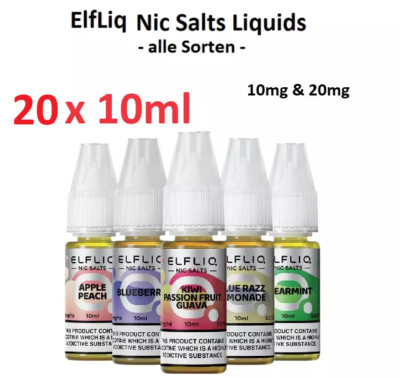 20x Elfliq Liquid 10ml by Elfbar 10mg & 20mg e Liquid mit Nikotin Nic Salt