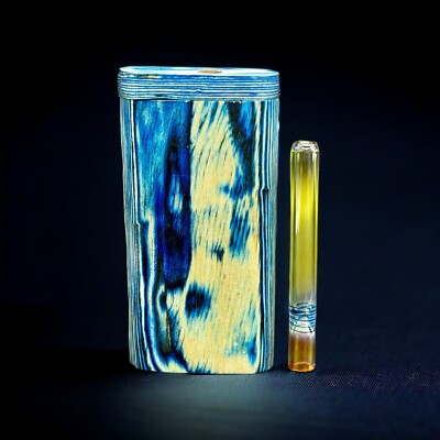 #ad Blue Wood Dugout 4quot; With 3quot; Golden Glass One Hitter Bat Sky Blue Dugout $22.49