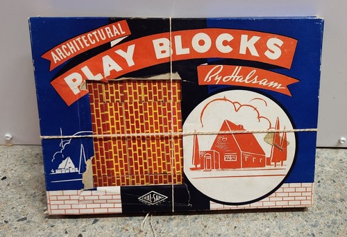 Vintage Halsam Wood Architectural Play Blocks Set - Made In USA - Afbeelding 1 van 5