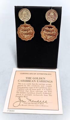 1986 The Franklin Mint Golden Caribbean Coin Necklace Bracelet and