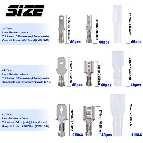 900/720Pcs Male & Female Quick Splice Spade Wire Connectors Crimp Terminals Kits - Picture 36 of 58