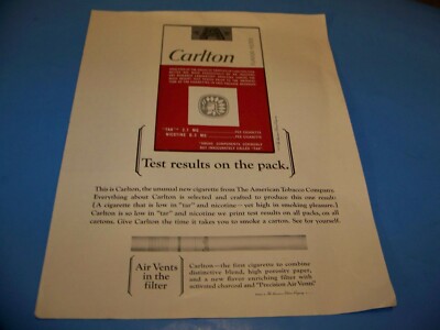 Carlton Cigarettes Original Print Ad from Magazine Vintage 1964